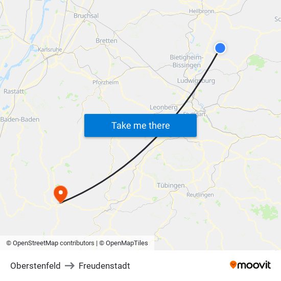 Oberstenfeld to Freudenstadt map