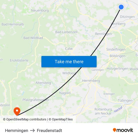 Hemmingen to Freudenstadt map