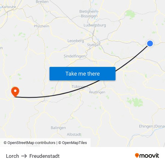 Lorch to Freudenstadt map