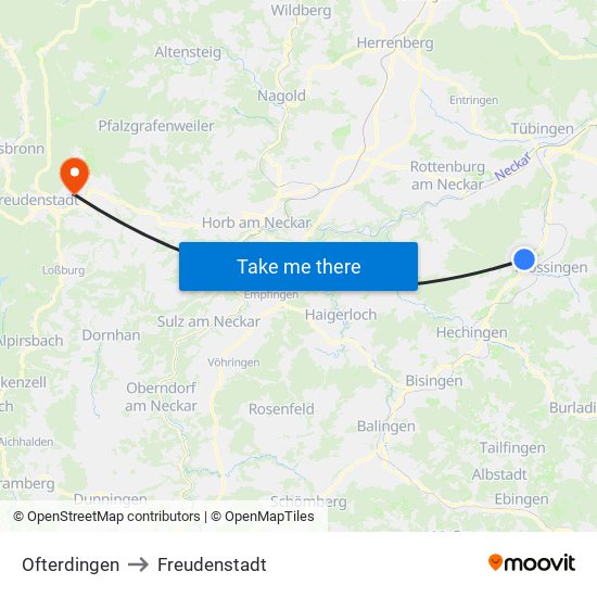 Ofterdingen to Freudenstadt map