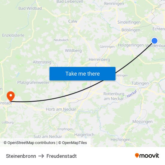 Steinenbronn to Freudenstadt map