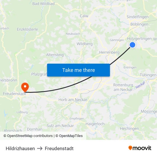 Hildrizhausen to Freudenstadt map