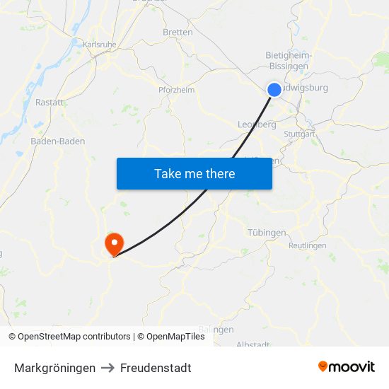 Markgröningen to Freudenstadt map