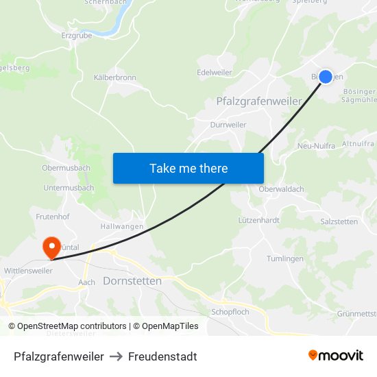 Pfalzgrafenweiler to Freudenstadt map