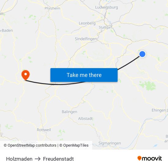 Holzmaden to Freudenstadt map