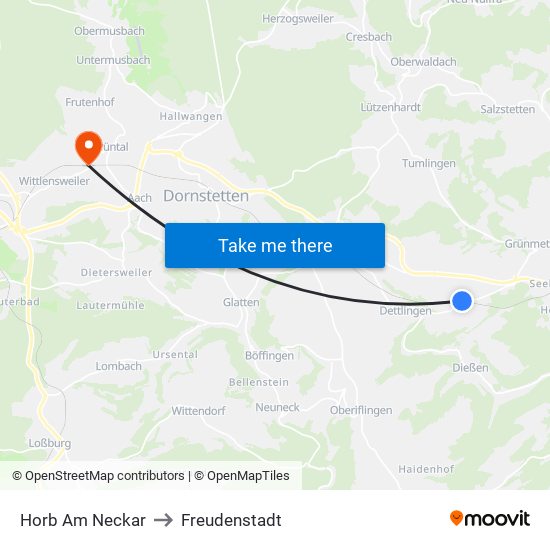 Horb Am Neckar to Freudenstadt map