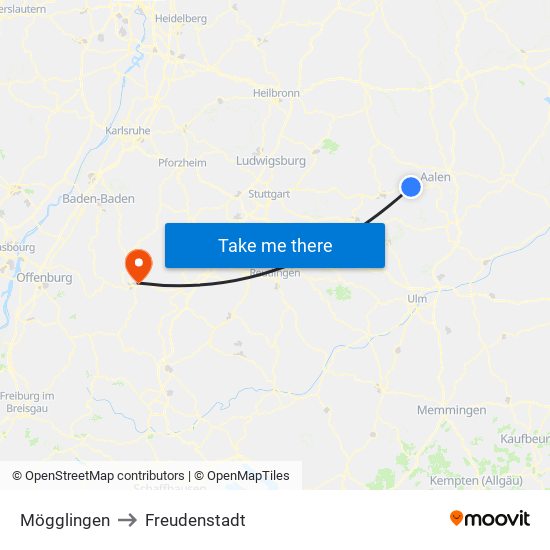 Mögglingen to Freudenstadt map