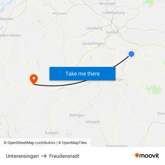Unterensingen to Freudenstadt map