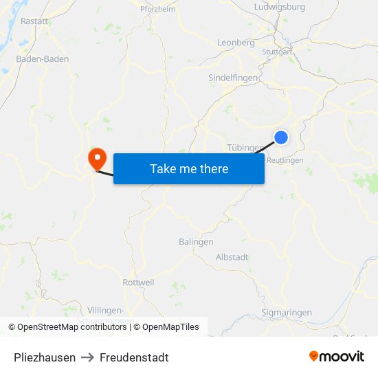 Pliezhausen to Freudenstadt map
