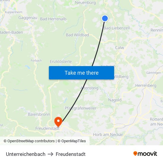 Unterreichenbach to Freudenstadt map