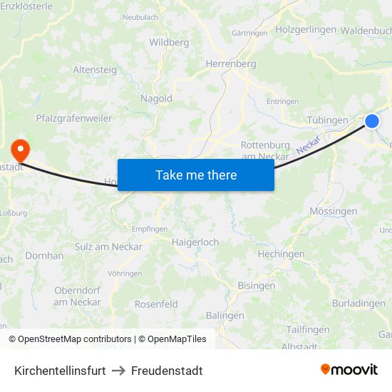 Kirchentellinsfurt to Freudenstadt map