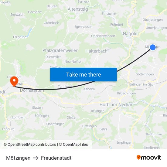 Mötzingen to Freudenstadt map