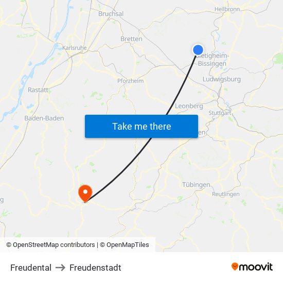 Freudental to Freudenstadt map