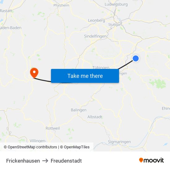 Frickenhausen to Freudenstadt map