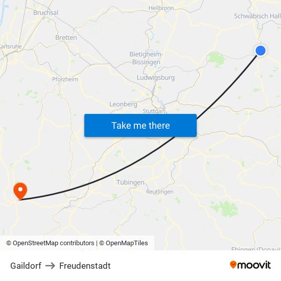 Gaildorf to Freudenstadt map