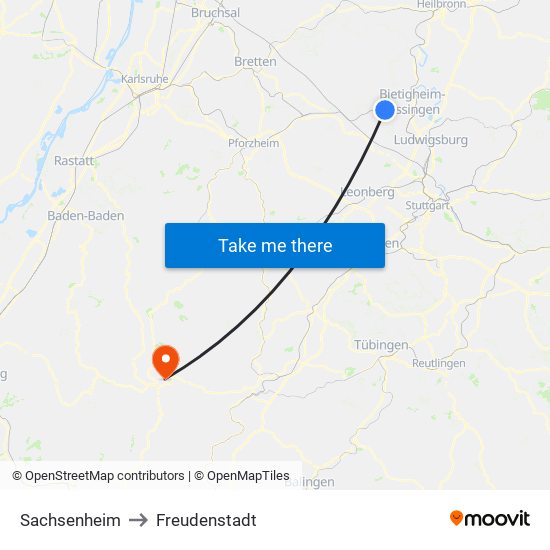 Sachsenheim to Freudenstadt map