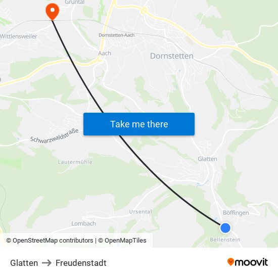 Glatten to Freudenstadt map