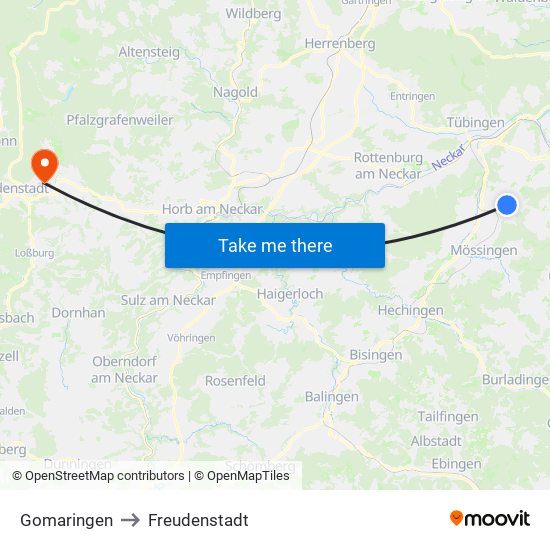 Gomaringen to Freudenstadt map