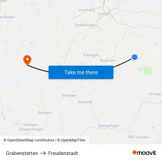 Grabenstetten to Freudenstadt map