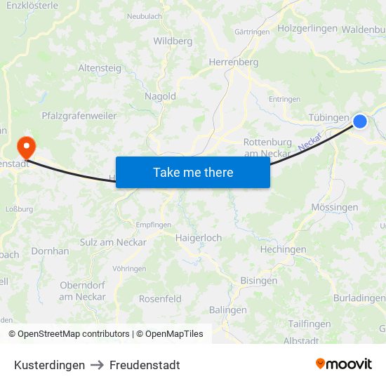Kusterdingen to Freudenstadt map