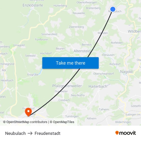 Neubulach to Freudenstadt map