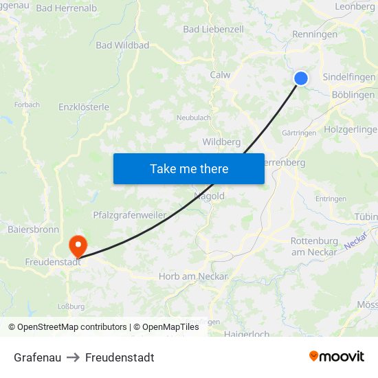 Grafenau to Freudenstadt map