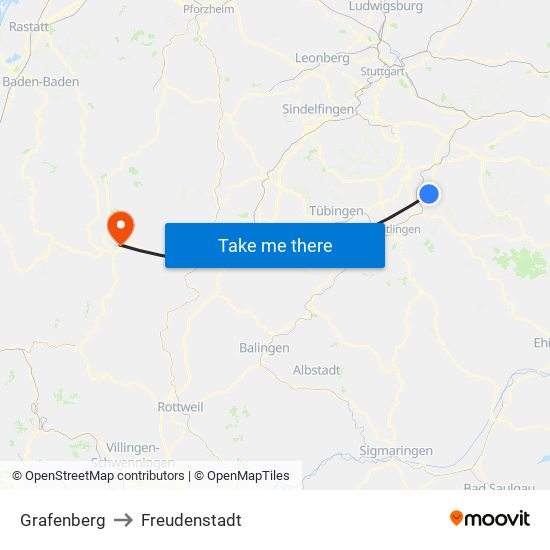 Grafenberg to Freudenstadt map