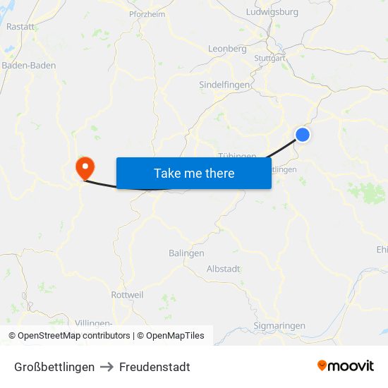 Großbettlingen to Freudenstadt map