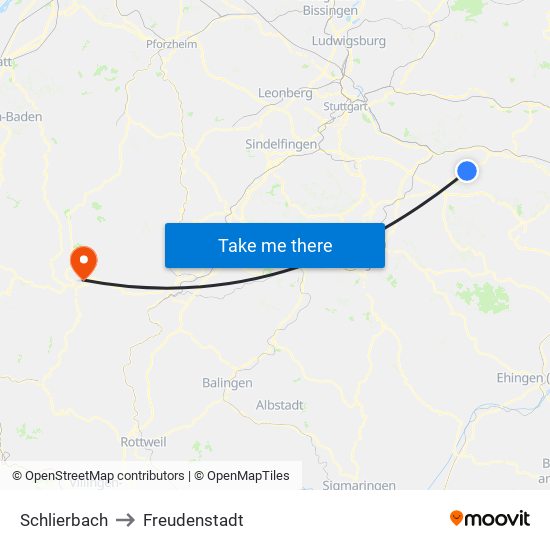 Schlierbach to Freudenstadt map