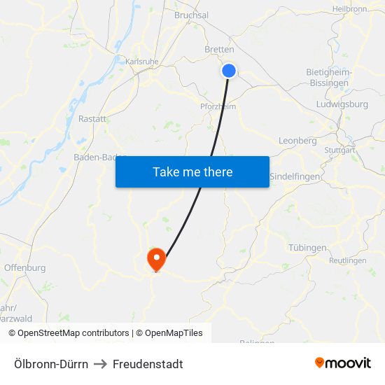 Ölbronn-Dürrn to Freudenstadt map