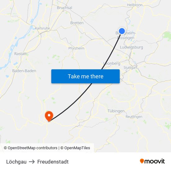 Löchgau to Freudenstadt map