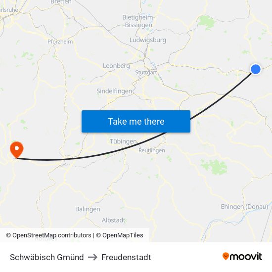 Schwäbisch Gmünd to Freudenstadt map