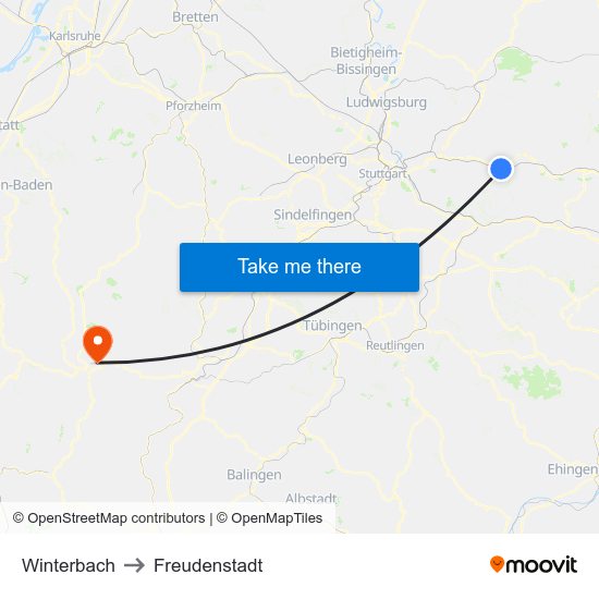 Winterbach to Freudenstadt map