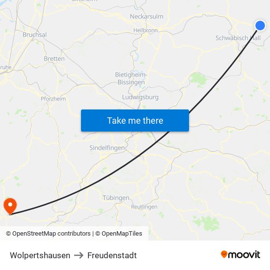 Wolpertshausen to Freudenstadt map