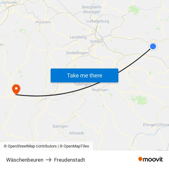 Wäschenbeuren to Freudenstadt map