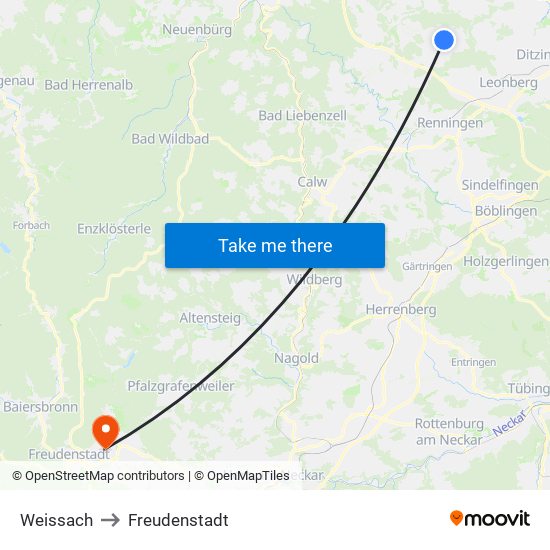 Weissach to Freudenstadt map