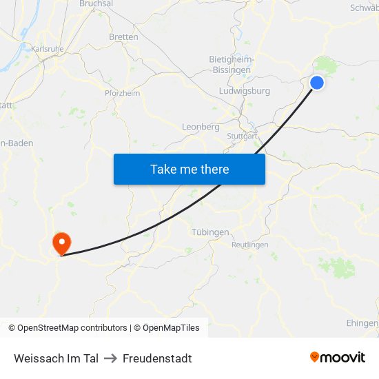 Weissach Im Tal to Freudenstadt map