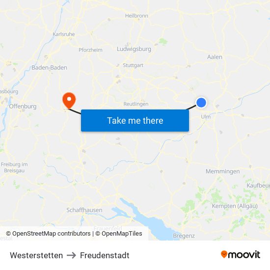 Westerstetten to Freudenstadt map