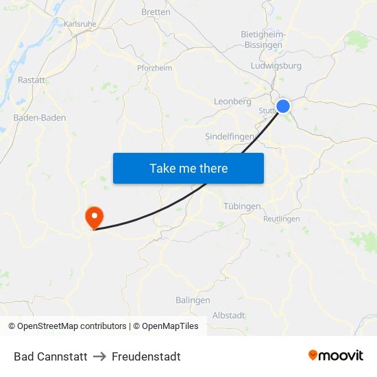 Bad Cannstatt to Freudenstadt map