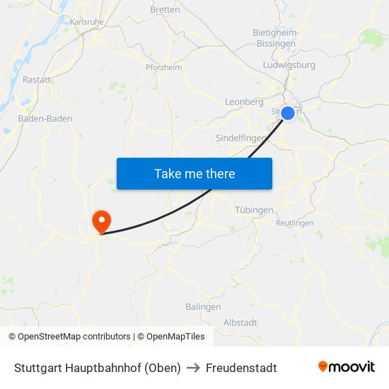 Stuttgart Hauptbahnhof (Oben) to Freudenstadt map