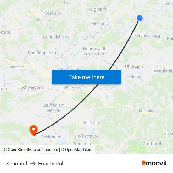 Schöntal to Freudental map