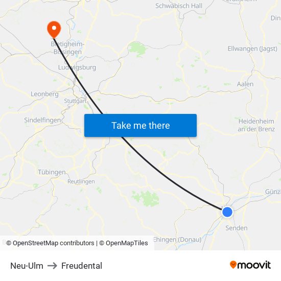 Neu-Ulm to Freudental map
