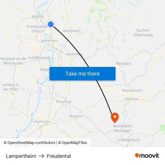 Lampertheim to Freudental map