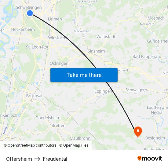 Oftersheim to Freudental map