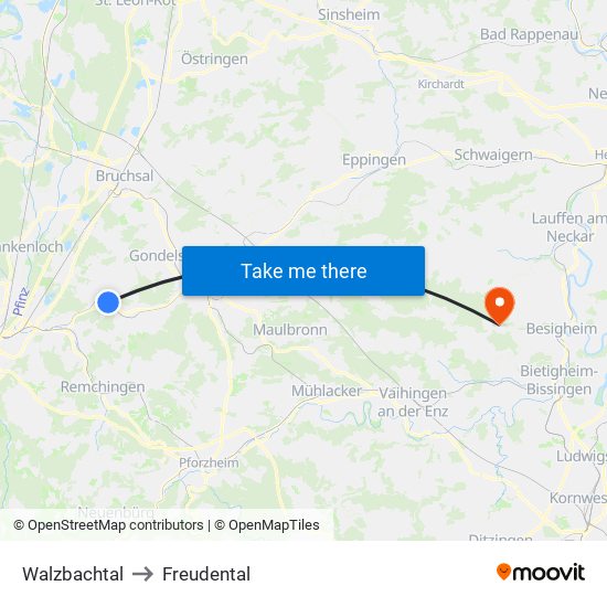 Walzbachtal to Freudental map