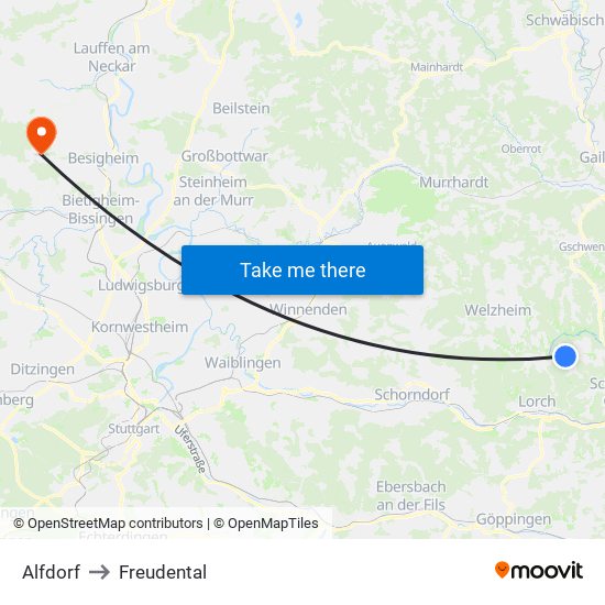 Alfdorf to Freudental map