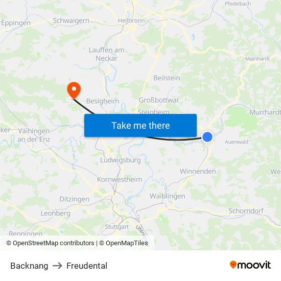 Backnang to Freudental map