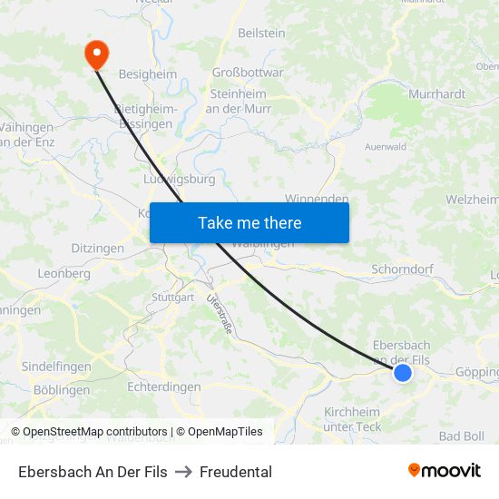 Ebersbach An Der Fils to Freudental map