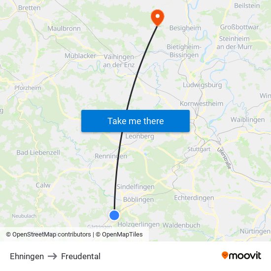 Ehningen to Freudental map