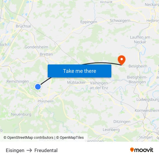 Eisingen to Freudental map